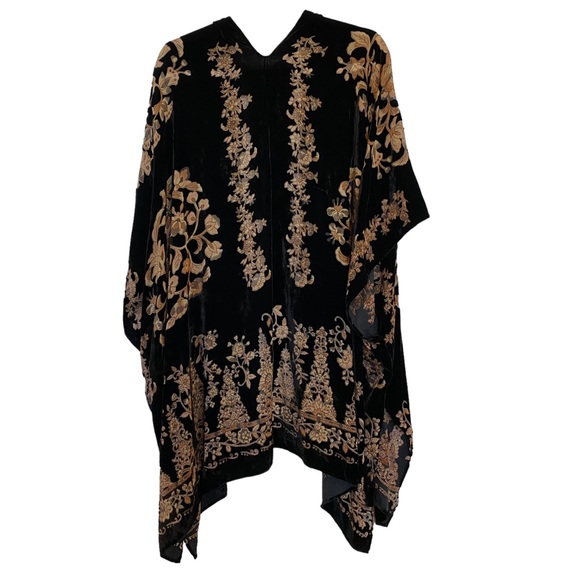 Signals Black Gold Tan Burnout Floral Soft Velvet Poncho Kimono 18 One Size - Picture 5 of 12